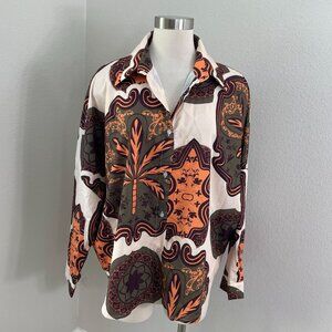 NEW Commense Womens Medium Floral Button Up Blouse Dolman Sleeve Shirt